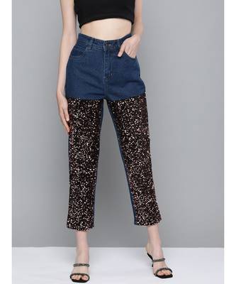 Blue Sequence Detail Mom Jeans 1