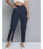 Navy Zipper Fly Mom Jeans
