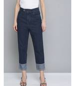 Navy Contrast Detail At Hem Slouchy Jeans