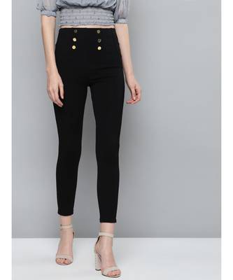 Black Front Button High Waist Jeggings 1