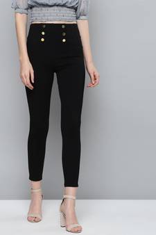 Black Front Button High Waist Jeggings