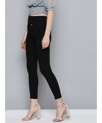Black Front Button High Waist Jeggings 2