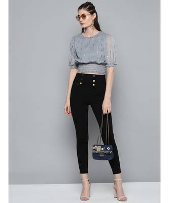 Black Front Button High Waist Jeggings 4