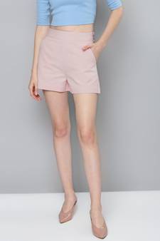 Pink Side Zipper Twill Shorts