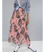 Pink Floral Pleated Midi Skirt