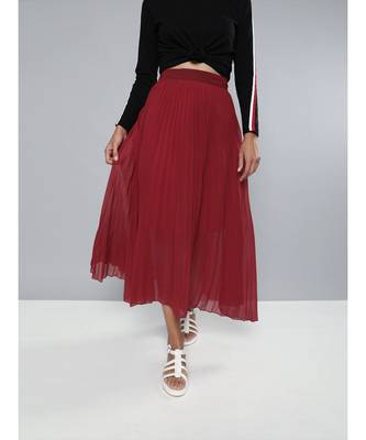 Red Pleated Maxi Skirt 1