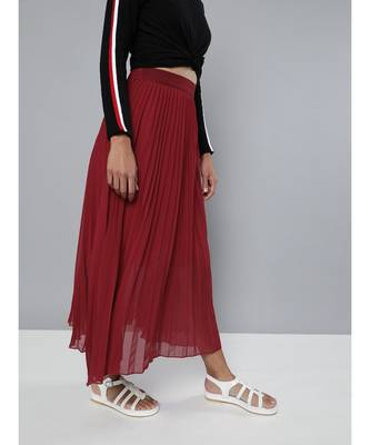 Red Pleated Maxi Skirt 2