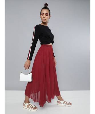 Red Pleated Maxi Skirt 4