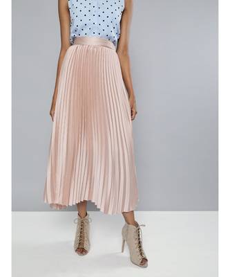 Champagne Pink Satin Pleated Maxi Skirt 1