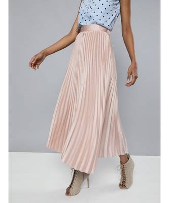 Champagne Pink Satin Pleated Maxi Skirt 2