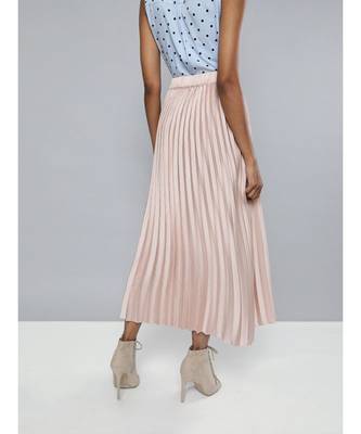 Champagne Pink Satin Pleated Maxi Skirt 3