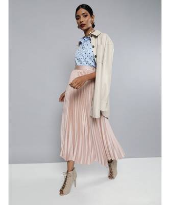 Champagne Pink Satin Pleated Maxi Skirt 4