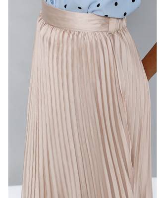 Champagne Pink Satin Pleated Maxi Skirt 5
