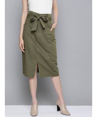 Olive Paper Bag Waist Twill Skirt 1