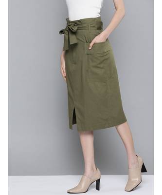 Olive Paper Bag Waist Twill Skirt 2