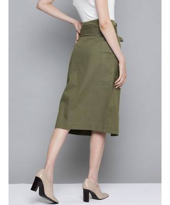 Olive Paper Bag Waist Twill Skirt 3