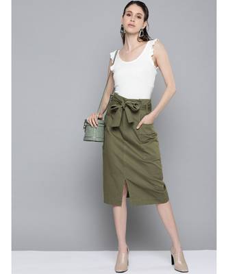 Olive Paper Bag Waist Twill Skirt 4