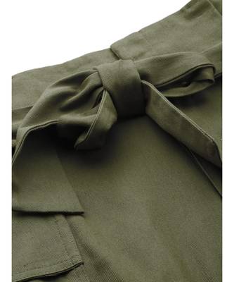 Olive Paper Bag Waist Twill Skirt 5
