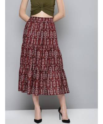 Maroon Floral Tiered Skirt 1