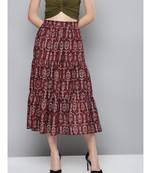 Maroon Floral Tiered Skirt