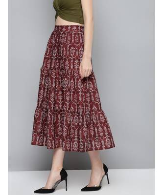 Maroon Floral Tiered Skirt 2