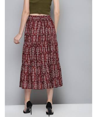 Maroon Floral Tiered Skirt 3