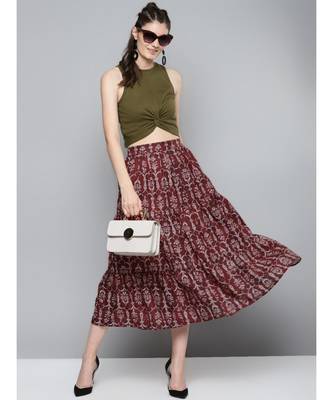 Maroon Floral Tiered Skirt 4