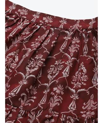Maroon Floral Tiered Skirt 5