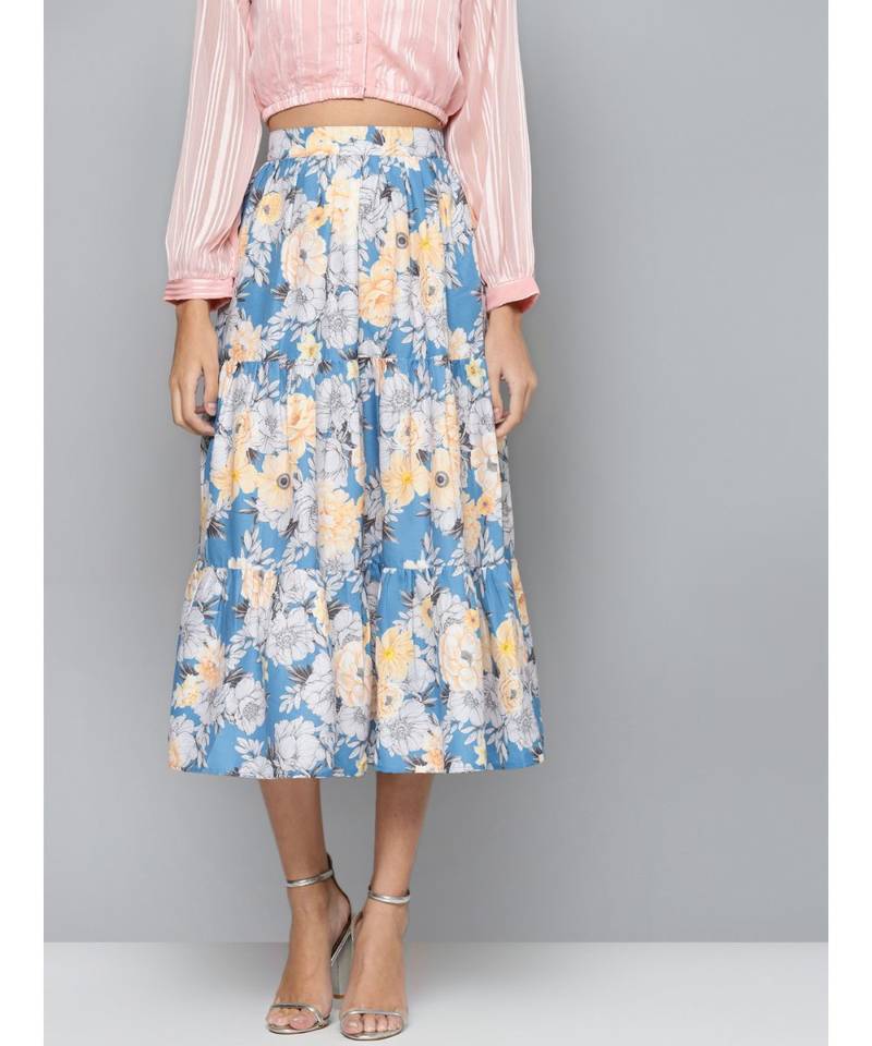 Blue & Yellow Floral Tiered Skirt SASSAFRAS 3523864