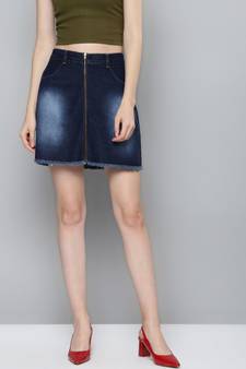 Navy Denim Front Zipper Mini Skirt