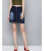 Navy Denim Front Zipper Mini Skirt