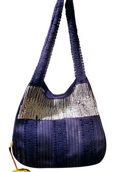 Luscious Blue Colour Sequined Jhola Bag
