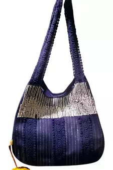 Luscious Blue Colour Sequined Jhola Bag