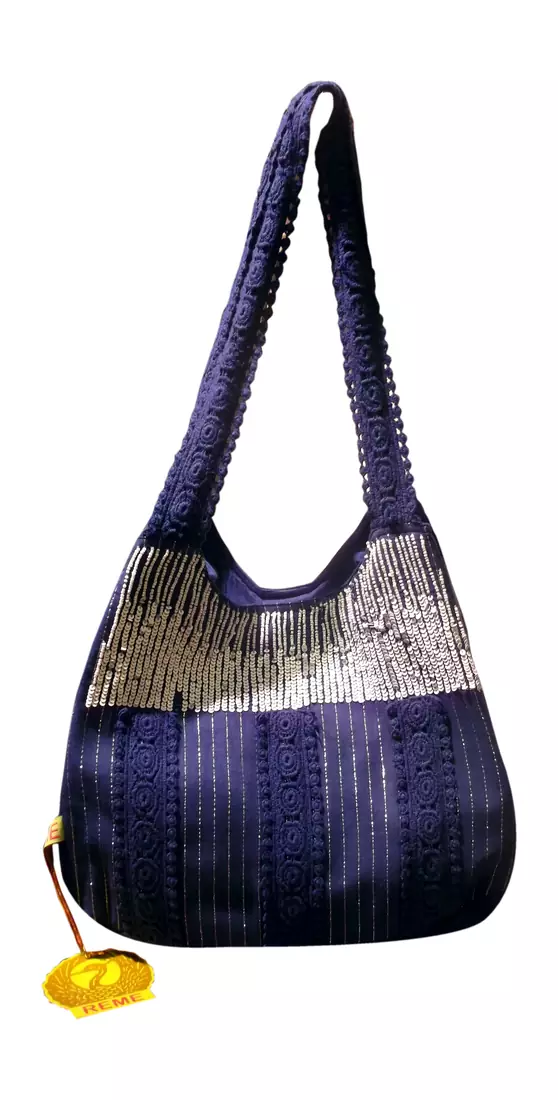 Luscious Blue Colour Sequined Jhola Bag