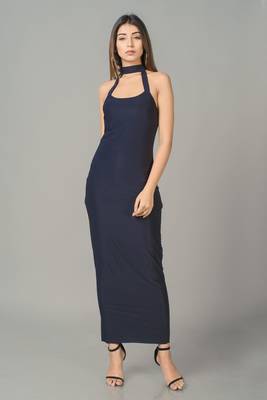 Black plain lycra long dresses 1