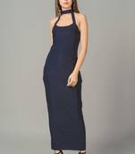 Black plain lycra long-dresses