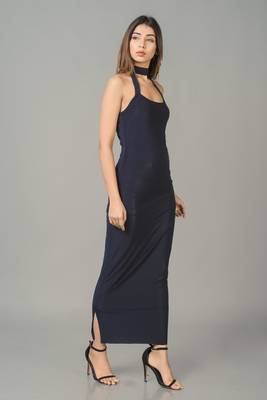 Black plain lycra long dresses 2