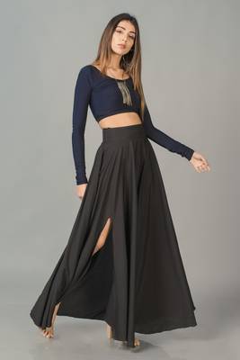 Black plain cotton long dresses 2