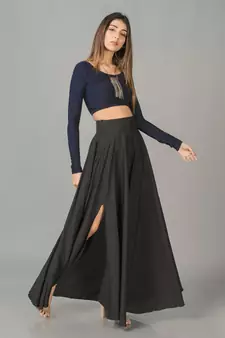 Black plain cotton long dresses