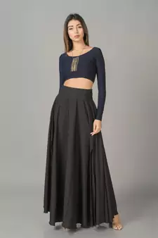 Black plain cotton long dresses