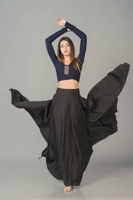 Black plain cotton long dresses 5
