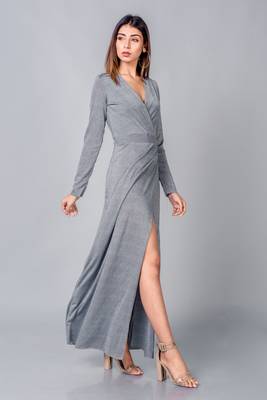 Grey plain lycra long dresses 1