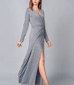 Grey plain lycra long-dresses