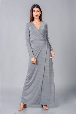 Grey plain lycra long dresses 2