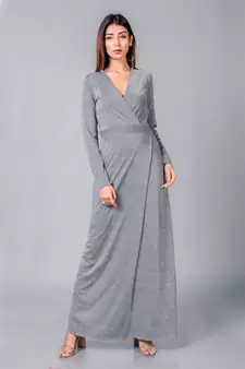 Grey plain lycra long dresses