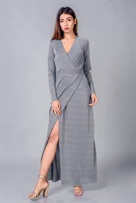 Grey plain lycra long dresses 3