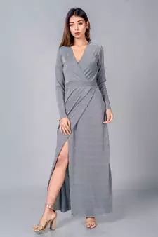 Grey plain lycra long dresses