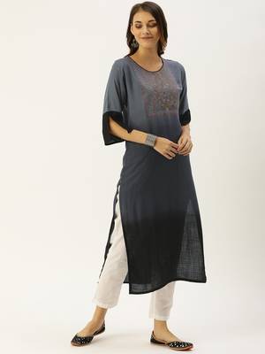 Grey embroidered viscose rayon kurtas-and-kurtis 1