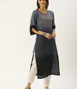 Grey embroidered viscose rayon kurtas-and-kurtis