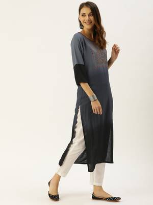 Grey embroidered viscose rayon kurtas-and-kurtis 3